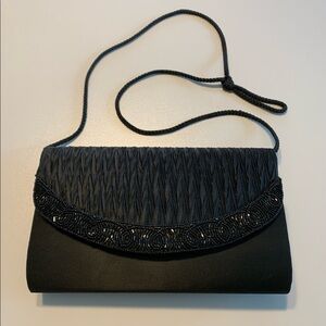 Black Beaded Satin Clutch Purse